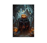 XMHMYHZJ Poster d'Halloween avec une grande figurine en tenue noire lourde et citrouille qui brille autour de lui, décoration murale moderne à suspendre, 30 x 45 cm