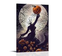 XMHMYHZJ Poster d'Halloween avec zombie tenant une citrouille et un corbeau volant - Décoration murale moderne à suspendre - 40 x 60 cm