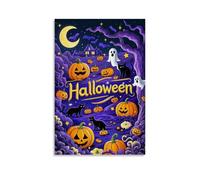 XMHMYHZJ Poster d'Halloween de fantômes, citrouilles et chats dans les bois Décoration murale moderne à suspendre 50 x 75 cm