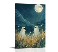 XMHMYHZJ Poster d'Halloween de fantômes dans un champ de riz la nuit avec lune Décoration murale moderne à suspendre 60 x 90 cm