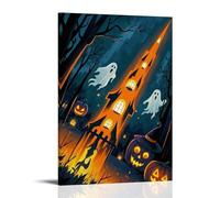 XMHMYHZJ Poster d'Halloween de fantômes volant au-dessus d'un bâtiment dans les bois Décoration murale moderne à suspendre 60 x 90 cm