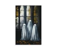 XMHMYHZJ Poster d'Halloween de quatre fantômes par fenêtre de style gothique, trois d'entre eux avec décoration murale moderne à suspendre, 60 x 90 cm
