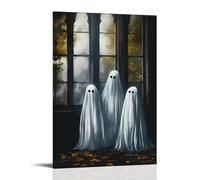 XMHMYHZJ Poster d'Halloween de quatre fantômes par fenêtre de style gothique, trois d'entre eux avec décoration murale moderne à suspendre, 40 x 60 cm