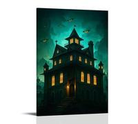 XMHMYHZJ Poster d'Halloween d'un grand vieux manoir avec fenêtres lumineuses la nuit Décoration murale moderne à suspendre 20 x 30 cm