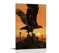 XMHMYHZJ Poster mural à suspendre avec bords dorés sur une pile de crânes, déployant ses ailes pour bloquer le soleil couchant, 50 x 75 cm