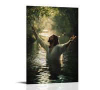 XMHMYHZJ Poster mural moderne à suspendre avec texte en anglais « As Jesus Raises His Arms to The Sky The River Mirrors Him As If The Water Remembers Eden » (30 x 45 cm)