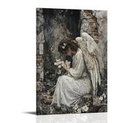 XMHMYHZJ Poster mural moderne à suspendre dans un village déchiré par la guerre avec un ange agenouillé à côté d'une maison émiettée - 20 x 30 cm