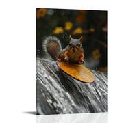 XMHMYHZJ Poster mural moderne à suspendre Motif écureuil glisse vers le bas d'une chute d'eau avec une feuille polie 30 x 45 cm