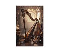 XMHMYHZJ Poster musical de harpe et de violons dans un studio d'enregistrement historique Décoration murale moderne à suspendre 50 x 75 cm