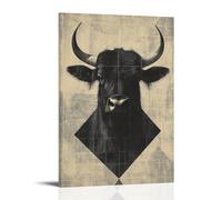 XMHMYHZJ Silhouette abstraite de yak émergeant gracieusement à travers des lignes géométriques lisses sur toile solide Décoration murale moderne à suspendre 30 x 45 cm