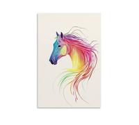 XMHMYHZJ Silhouette de cheval abstraite gracieusement définie par des lignes multicolores fluides harmonieusement sur fond solide. Décoration murale moderne à suspendre Poster 40 x 60 cm