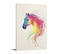 XMHMYHZJ Silhouette de cheval abstraite gracieusement définie par des lignes multicolores fluides sur fond solide. Décoration murale moderne à suspendre 20 x 30 cm