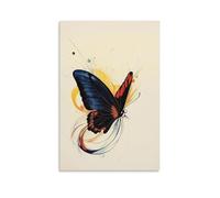 XMHMYHZJ Silhouette de papillon abstraite magnifiquement décorée avec des lignes fluides sur toile solide Décoration murale moderne à suspendre 50 x 75 cm
