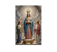 XMHMYHZJ The Couronation of The Virgin, Mary Crowned by Trinity, Heavenly Golden Glow, art mural gothique décoration murale moderne à suspendre 30 x 45 cm