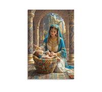 XMHMYHZJ The Finding of Moïse, bébé dans un panier, princesse égyptienne le découvrant, détails orientalistes, décoration murale moderne, poster d'art à suspendre, 20 x 30 cm