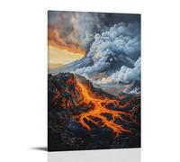 XMHMYHZJ The Majesty of A Volcanic Landscape An Oil Painting of Lava Flows and Ash Clouds Décoration murale moderne à suspendre Poster 50 x 75 cm