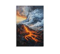 XMHMYHZJ The Majesty of A Volcanic Landscape An Oil Painting of Lava Flows and Ash Clouds Décoration murale moderne à suspendre 60 x 90 cm