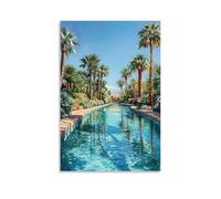 XMHMYHZJ The Serenity of A Desert Oasis Toile murale à suspendre Motif palmiers et eaux bleues claires 40 x 60 cm