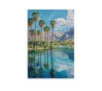 XMHMYHZJ The Serenity of A Desert Oasis Toile murale à suspendre Motif palmiers et eaux bleues claires 40 x 60 cm