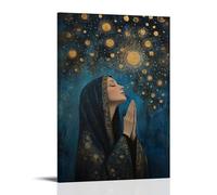 XMHMYHZJ Under A Glowing Night Sky, Mary lifts Her Eyes in Prayer As Stars Descend Like Blessings upon The Earth. Décoration murale moderne à suspendre 40 x 60 cm