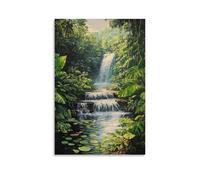 XMHMYHZJ Une cascade cachée, une peinture à l'huile des eaux en cascade et de la verdure luxuriante, art mural décoration moderne à suspendre, affiche d'art 40 x 60 cm