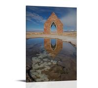 XMHMYHZJ Une chapelle faite de sel et d'ombre se retrouve à côté d'un lit de rivière séché, ses fenêtres reflétant les souvenirs, pas la lumière du soleil. Décoration murale moderne à suspendre, 60 x