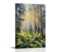 XMHMYHZJ Une clairière de la forêt cachée, un chef-d'œuvre d'huile de rayons de soleil et de fougères de rosée Décoration murale moderne à suspendre Affiche d'art 60 x 90 cm