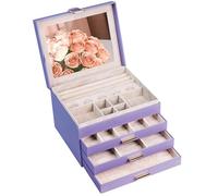 XMHome Boîte à bijoux à 4 niveaux avec fermeture grande boîte à bijoux cadeau pour femmes filles et amis pour les anniversaires et les vacances violet