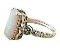 Xmiral Bague en Argent Antique de Bijoux d'anneau d'argent d'opale Blanche carrée de Luxe pour des Femmes Bague Ronds Bijoux