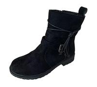 Xmiral Femmes Boucle Décor Cravate Côté Faux Daim Bottes Casual Bottes Simples Dames Chaussures Bottes Courtes Bottines pour Femmes (Black, 42)