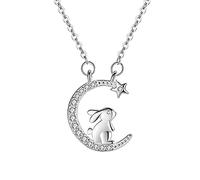 Xmiral Pendentif de collier de lapin mignon de lune de mode de personnalité pour des cadeaux de bijoux de femmes Bijoux Stockage Bijoux Chaîne Chaîne Cristaux