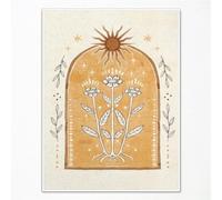 XMJJQQ Toile murale vintage bohème soleil - Affiche d'art mystique spirituelle - Art populaire terreux - Images de fleurs, feuilles, étoiles, décoration murale bohème jaune et orange pour chambre à