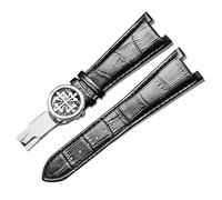 XMKT Bracelet de montre en cuir véritable pour Patek Philippe 5711 5712G étanche à la sueur Concave boucle pliante bracelet de montre 25mm bracelet(Black-Silver-B)