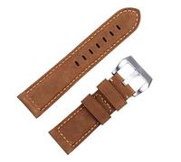 XMKT Bracelet de montre fait main accessoires rétro Vintage véritable cheval fou en cuir 24mm bracelet de montre pour bracelet Panerai boucle Tang(Silver white,24mm)