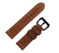 XMKT Bracelet de montre fait main accessoires rétro Vintage véritable cheval fou en cuir 24mm bracelet de montre pour bracelet Panerai boucle Tang(Antique Black,24mm)