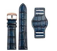 XMKT Brotte de montre en cuir authentique 20 mm 22 mm Bande de montre pour hommes avec bracelet en cuir fait à la main(Blue Rose gold pin,20mm)