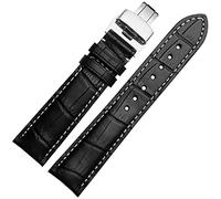 XMKT Pistes de 18 mm 20 mm 22 mm avec bracelet de montre en cuir véritable(White,18mm black clasp)
