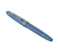 XMKT Stylo-plume à piston en cuivre et métal - 20 fenêtres d'encre EF/F/M - Pointe plate - Encre en résine - Cadeau - Fournitures scolaires - Bleu clair - Pointe plate 1,1 mm