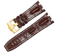 XMKT Véritable sangle de montre en cuir pour AP 15703 Royal Oak Offshore Series 28 mm Crocodile Watchbands(Brown white-gold)