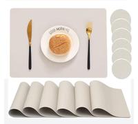 Xmkuwa Lot de 6 sets de table en cuir avec dessous de verre, imperméables, résistants à l'huile, à la chaleur, lavables, faciles à nettoyer, pour table de cuisine, salle à manger et décoration (blanc