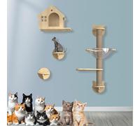 XMLYSMYS Set de Mur d'escalade pour Chats, Meubles Muraux pour Chat en Bois avec Escalier Mural, Hamac, Pont À Chat, pour Le Jeu des Chatons(6PCS)