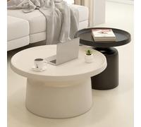 XMLYSMYS Table Basse Ronde pour Salon, Table Gigogne Ensemble de 2, Table de Cocktail Centrale Moderne pour Chambre À Coucher avec Balcon(White)