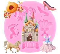 XMOLDNMS Cendrillon Fondant Forme Château Cristal Chaussures Citrouille Carrosse Moules en Silicone pour Douche Bébé Décoration de Gâteau Cupcake Topper Bonbons Chocolat Polymère Argile Caoutchouc