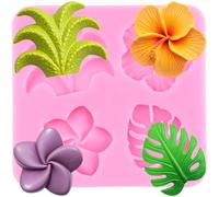 XMOLDNMS Moule en silicone avec fleurs tropicales et feuilles de prunier - Hibiscus - Monstera - Pour décoration de gâteaux, cupcakes, chocolat, bonbons, pâte à sucre, argile polymère