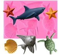 XMOLDNMS Moule en silicone en forme de créatures océaniques, tortue de mer, requin, coquillages, poissons, fondants, pour décoration de gâteaux, cupcakes, bonbons, chocolat, pâte à sucre, argile