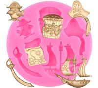 XMOLDNMS Moules en silicone en forme de bateau de pirate, moule à fondant, épée, chapeau de pirate, moules pour décoration de gâteaux, cupcakes, bonbons, chocolat, pâte à sucre, argile polymère