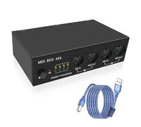XMSJSIY USB MIDI Interface Box 4 In 4 Out 64 Channel MIDI Thru Box 4 * 4 Convertisseur avec Routeur Merge Splitter Thru Hub avec indicateurs LED pour PC Mac et instruments MIDI USB