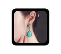 Xmsrn Boucles d'oreilles pendantes ovales en turquoise vintage avec pierre bleue, boucles d'oreilles pendantes tribales rétro turquoise en forme de larme bijoux pour femmes