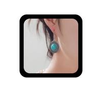 Xmsrn Boucles d'oreilles pendantes vintage rondes avec pierre bleue - Boucles d'oreilles à tige tribal turquoise rétro - Bijoux ronds pour femme