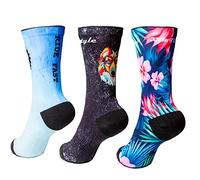 XMTBSTYLE Chaussettes Running Homme - Chaussette Running Femme - Crossfit - Trail Running - Soquettes Hommes Bike Tennis Padel - Socquettes Original Compression Couleurs - L 42-45 Bleu Loup Fleurs